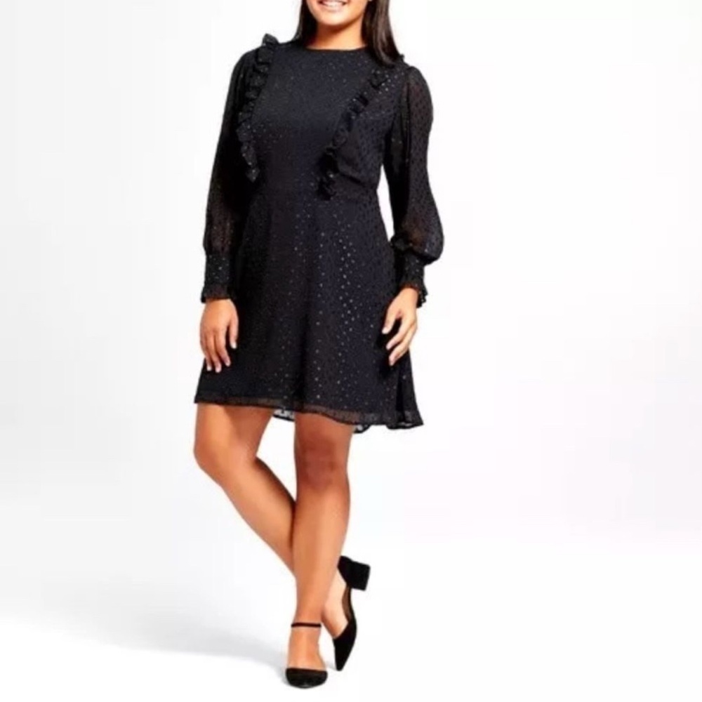 Black Chiffon Long Sleeve Dresss